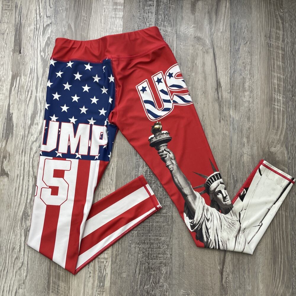 Trump 45 Leggings USA Flag Red White Blue Size Small